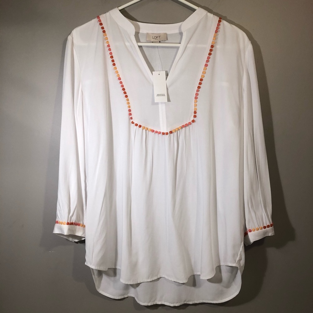 LOFT White Tunic with Orange Accents